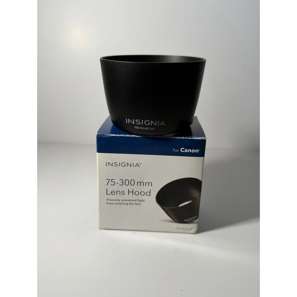 Insignia 75-300 mm lens hood, model NS-DLHET60, compatible with Canon lenses